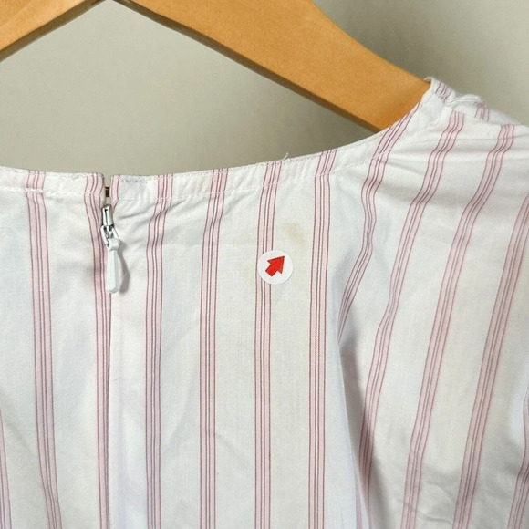 Ganni Stripe Long Puff Sleeve Cotton Mini Dress Cherry Blossom size 38/M/6 - Picture 7 of 16